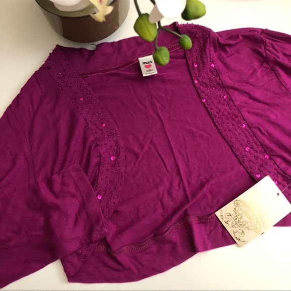 NWT| Dark Magenta Girl Crop Cardigan / Bolero Jacket - Picture 1 of 5